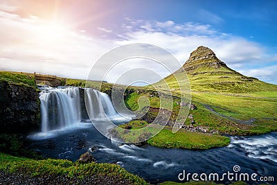 Kirkjufell mountain landscape in Iceland summer. Stock Photo