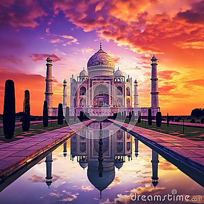 Breathtaking sunset at the Taj Mahal in Agra Stock Photo