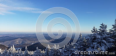 Is breathtaking Vermont panorama Midwinter Killington Vermont Green mountains vista Stock Photo