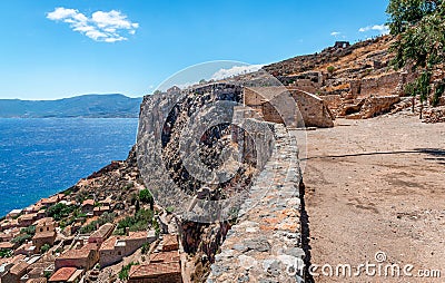 Breathtaking view of the Aegean Sea from upper Monemvasia Stock Photo