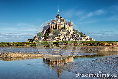 Breathtaking View on Beautiful Mont Saint Michel cathedral Editorial Stock Photo