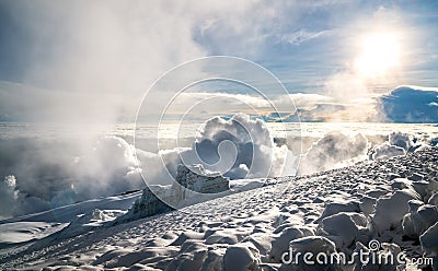 Breathtaking view of a overcloud sunset sky and glacier on the 5895m Kilimanjaro mountain - the highest Africa continent point Stock Photo