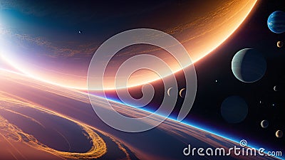 A Breathtaking View Of A Planet With A Ring Of Planets In The Foreground AI Generative Stock Photo