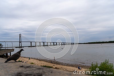 Breathtaking view of Rosario-Victoria Bridge from the coast of Rosario Stock Photo