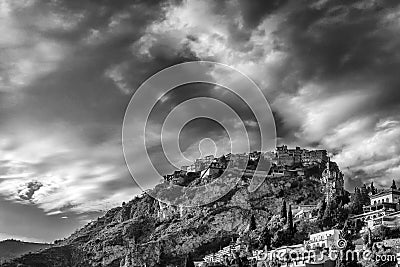 Breathtaking view of the Sicilian village of Castelmola from Taormina, in the province of Messina, Sicily, Italy Stock Photo