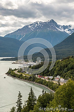 Skagway, Alaska. Chilkat Peninsula, Chilkat Inlet and Sinclair Mountain Stock Photo