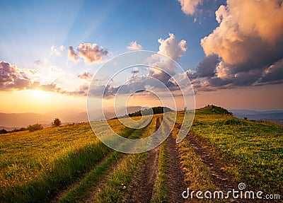 Breathtaking view of the sunset over the mountain ranges. Carpathian mountains, Ukraine Stock Photo