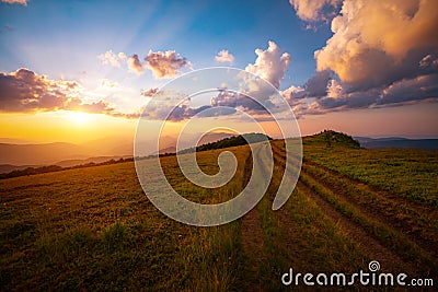 Breathtaking view of the sunset over the mountain ranges. Carpathian mountains, Ukraine Stock Photo