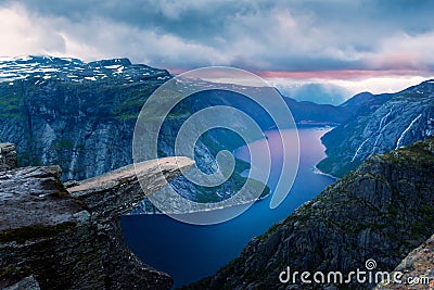 Breathtaking view of Trolltunga rock Stock Photo