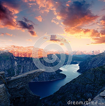 Breathtaking view of Trolltunga rock Stock Photo