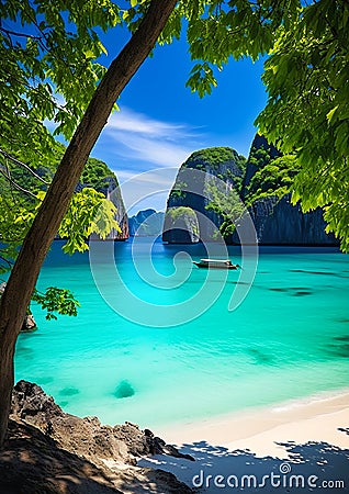 Breathtaking views of the beach, boat, deep jungles, Vietnam, Gr Stock Photo