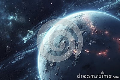 A breathtaking vista of a photorealistic, high-definition planet set Stock Photo