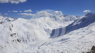 Breathtaking winter mountain landscape, Alps in France. Snow mountain landscape and blue sky Stock Photo