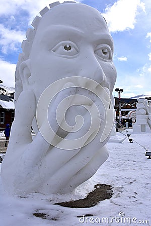 Breckenridge, Colorado, USA: Jan 28, 2018: The `woman side`...and, the man side Snow Sculpture Editorial Stock Photo