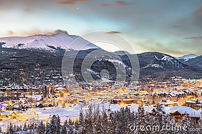 Breckenridge, Colorado, USA Town Skyline in Winter Stock Photo