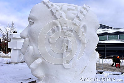 Breckenridge, Colorado, USA: Jan 28, 2018: The `woman side`...and, the man side Snow Sculpture Editorial Stock Photo