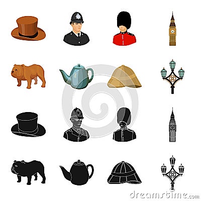 Breed dog, teapot, brewer .England country set collection icons in black,cartoon style vector symbol stock illustration Vector Illustration