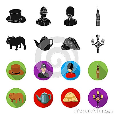 Breed dog, teapot, brewer .England country set collection icons in black,flet style vector symbol stock illustration web Vector Illustration