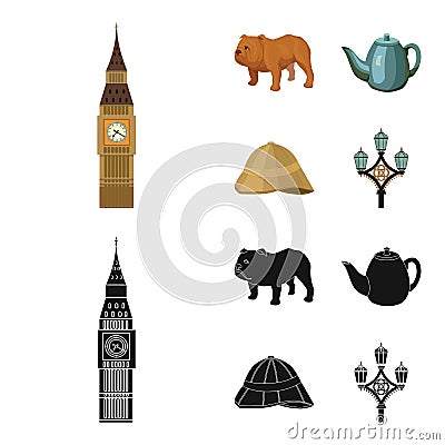 Breed dog, teapot, brewer .England country set collection icons in cartoon,black style vector symbol stock illustration Vector Illustration