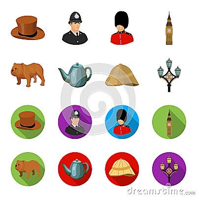 Breed dog, teapot, brewer .England country set collection icons in cartoon,flat style vector symbol stock illustration Vector Illustration