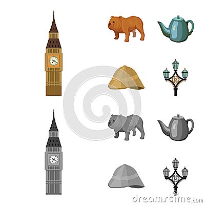 Breed dog, teapot, brewer .England country set collection icons in cartoon,monochrome style vector symbol stock Vector Illustration