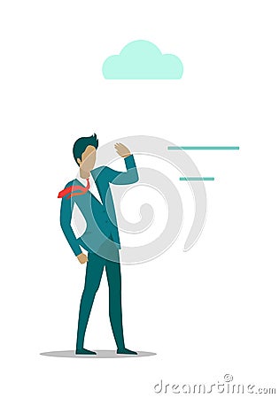 Breeze Gentle Wind Blowing on Young Man. Vector Vector Illustration