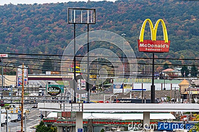 View down the unusal I-70 Pennsylvania turnpike interchange, routes traffic through Editorial Stock Photo