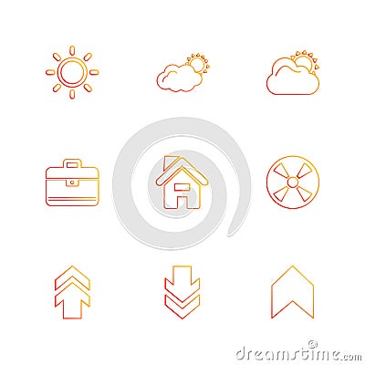 breifcase , industry , upload , download , home , ecology , sun Vector Illustration