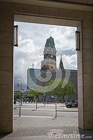 Breitscheidplatz in Berlin with the Memorial Church, Kaiser Wilhelm Gedächtniskirche Editorial Stock Photo
