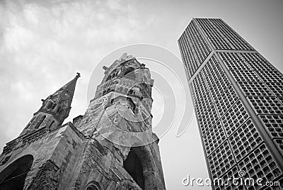 Breitscheidplatz, Berlin. Towers black and white Stock Photo