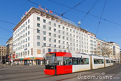 Bremen tram AEG Adtranz GT8N public transport Hauptbahnhof main station in Germany Editorial Stock Photo