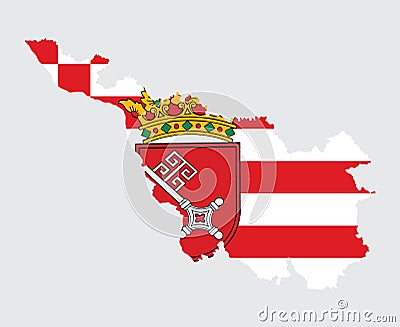 Bremen map flag with coat of arms of Bremen city and state, Germany. Vector Illustration