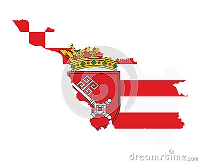 Bremen map flag with coat of arms of Bremen city and state, Germany, vector illustration. Vector Illustration