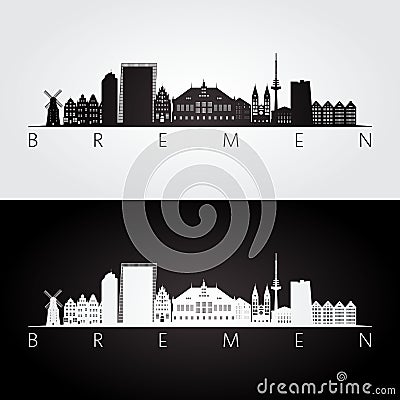 Bremen skyline and landmarks silhouette Vector Illustration