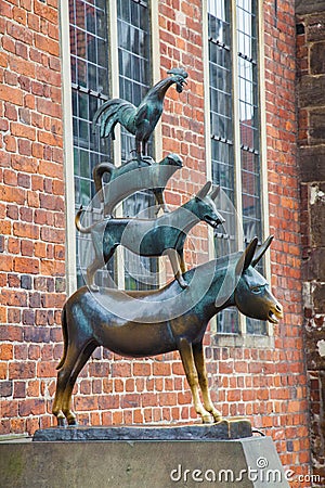 Bremen Town Musicians bronze statue, Bremen, Germany Stock Photo