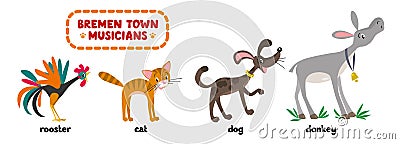 Bremen Town Musicians cartoon set Vector Illustration