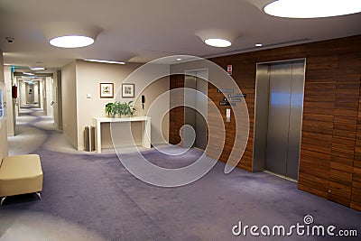 BRESLAU, POLAND - 16 JUN 2018: Lift lobby in a five-star hotel with grandiose architecture Editorial Stock Photo