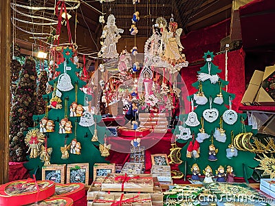 BRESSANONE, ITALY - DECEMBER 31, 2022: Beautiful decorations at the traditional christmas market of Bressanone in Italy during chr Editorial Stock Photo