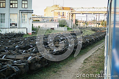 Brest, Belarus - 17th of September 2008: Belarusian polish train border, change of train wide track wheels in Brest Stock Photo