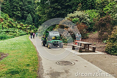 Brest, France 31 May 2018 Landscaper Worker cleaning foot way in park Editorial Stock Photo