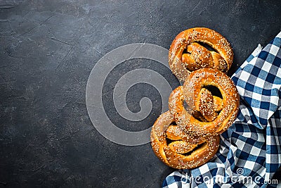 Oktoberfest food beer and bretzel on black. Stock Photo