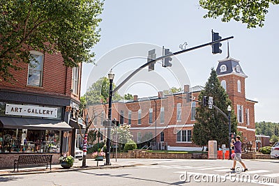 The Intersection of Main and Broad Streets in Downtown Brevard, North Carolina Editorial Stock Photo