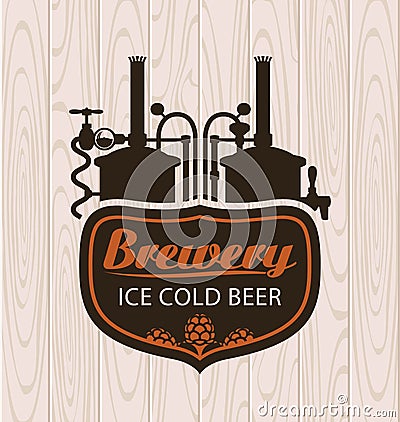 Brewery on the background of wooden boards Vector Illustration