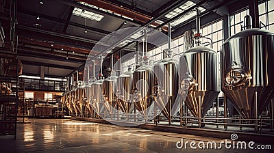 brewery, a beer maturation shop, a lot of steel tanks Stock Photo