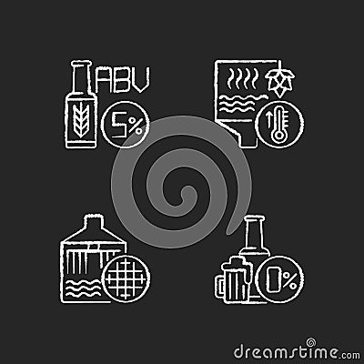 Brewery chalk white icons set on black background Vector Illustration