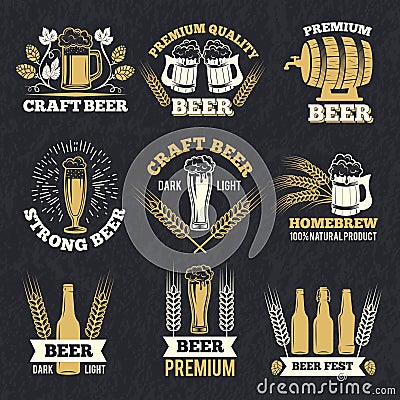 Brewery labels isolate on dark background. Badges template with place for your text Vector Illustration