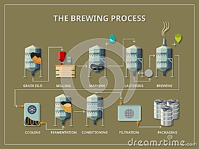 Brewery process infographic in flat style Vector Illustration