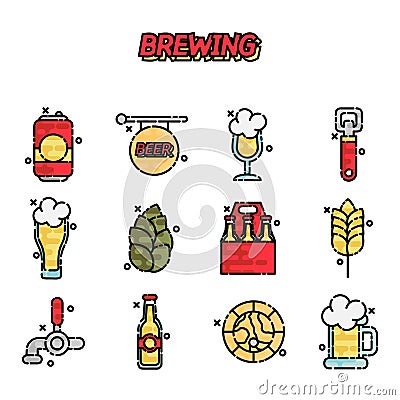 Brewing cartoon icons set Vector Illustration