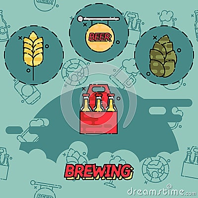 Brewing flat concept icons Vector Illustration