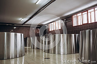 Brewing production vats. Modern beer factory Stock Photo